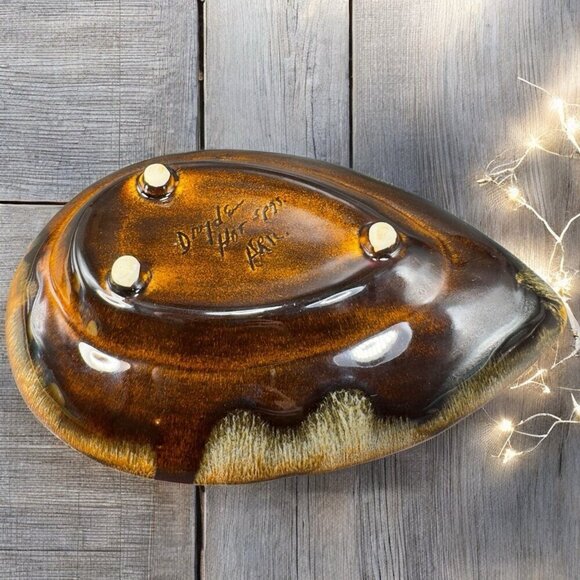 Dryden Pottery Teardrop Shape Dish Plate Centerpiece Brown Glazed Marked Vintage - Picture 3 of 16